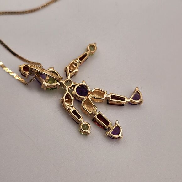 Whimsical 14k Yellow Gold Jester Natural Gemstones Pendant Necklace 16" - Picture 8 of 10